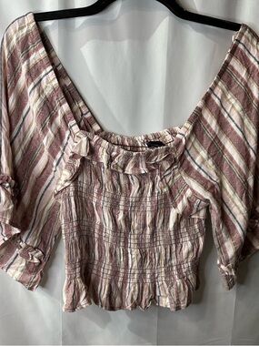 Versona Dusty Rose and Cream Striped Smocked Crop Top